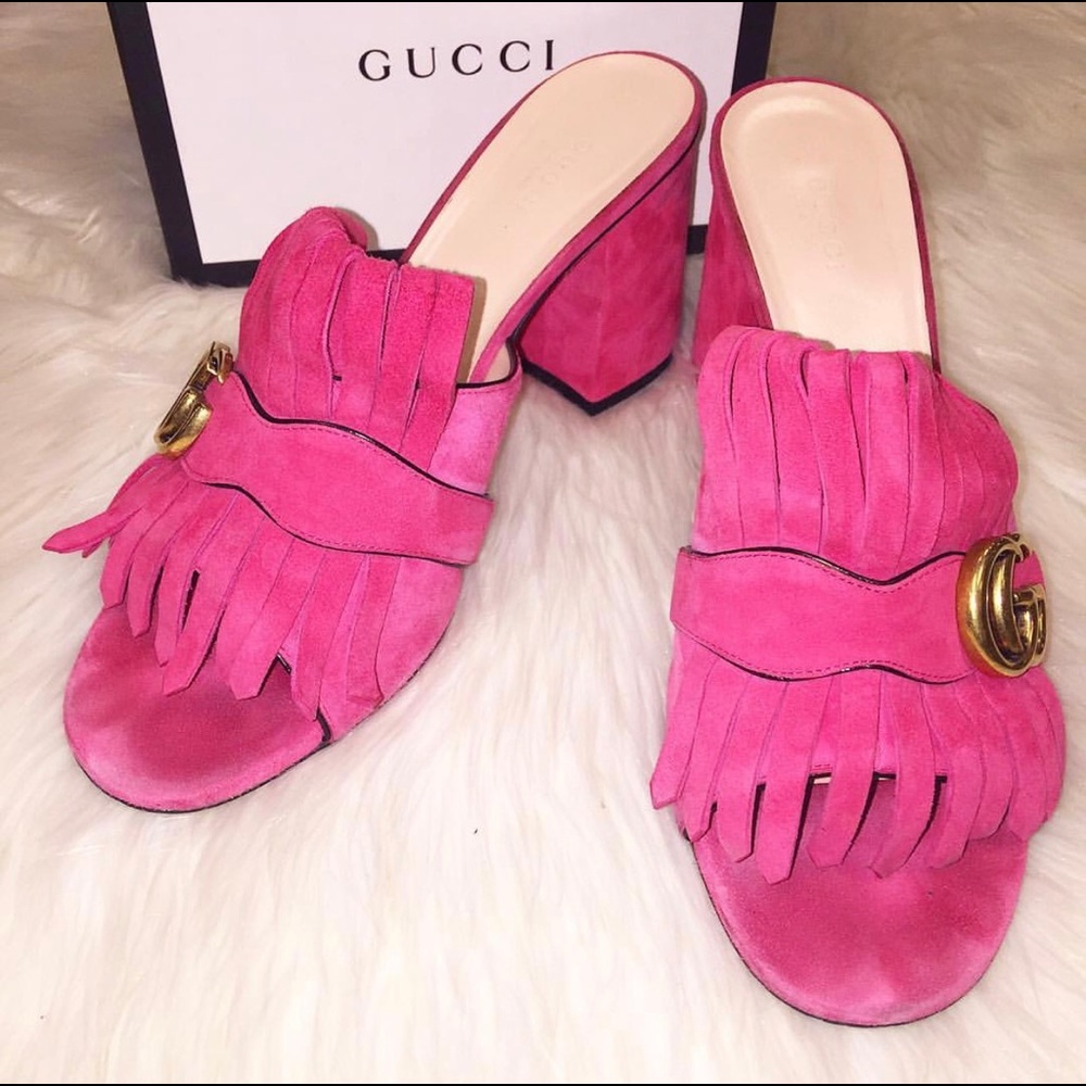 Gucci Marmont Peep Toe Suede Mules